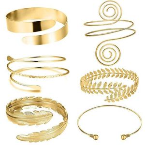 6 pièces/ensemble Unique feuille ouvert bracelet breloque bras brassard manchette bracelet pour femmes gitane turc grec inde bijoux Q0717