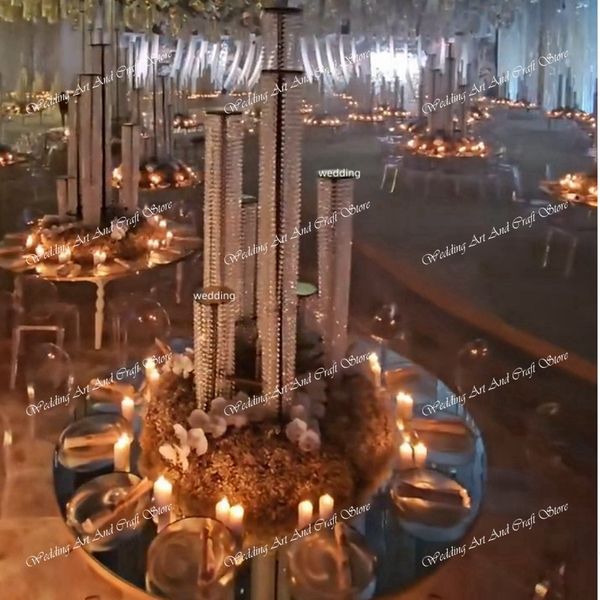 6 pièces/ensemble) décoration de mariage Table lustre pièce maîtresse candélabre en cristal noir centres de mariage chandelier en cristal bougeoir