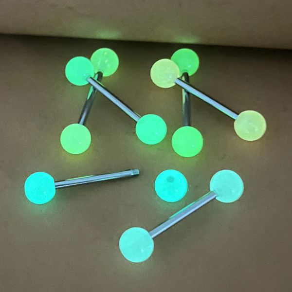 6pcs Sexy acrylique Lumineux Piercings de langue Lumineux Bijoux pour femmes hommes 14g Barbier en acier inoxydable Glow dans les anneaux sombres Barbell Stud 240429