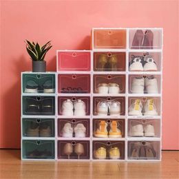 6pcs set di scatole per scarpe multicolore pieghevole in plastica trasparente organizer per la casa scarpiera espositore portaoggetti scatola singola 21203t