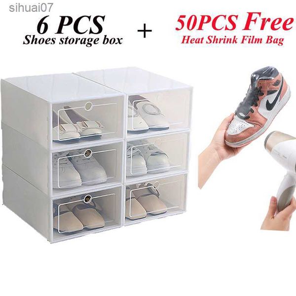 Caja de almacenamiento de zapatos de 6 uds., organizador de zapatillas apilables, tanque grueso a prueba de polvo, caja de cajón para zapatos, contenedor de plástico para zapatos L230705