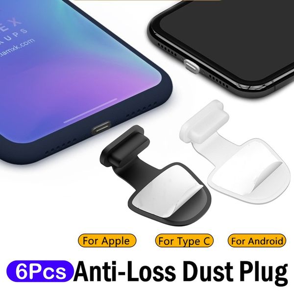 6PCS Silicone Téléphone Charge Port Plugle Puise Capreau USB Type C iOS Couverture de protection anti-poussière pour Apple iPhone Xiaomi Samsung