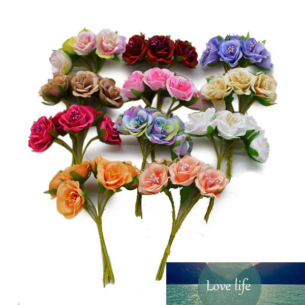 Bouquet de fleurs artificielles en étamine dégradé de soie, 6 pièces, fait à la main, décoration de maison, fête de mariage, fausse couronne, artisanat de Scrapbooking