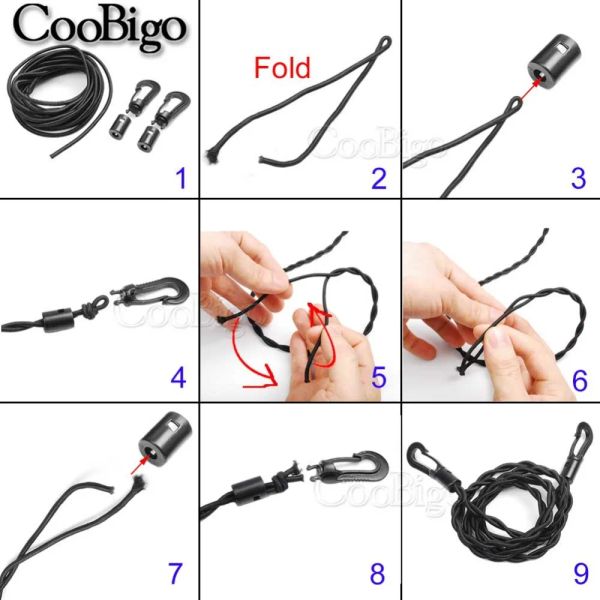 6pcs Snap Hook Cordons Ends Lock Boucle élastique Élastique Tie à amortir Plastic pour Camp Outdoor Corbe à linge Crochets de corde élastique Accessoires