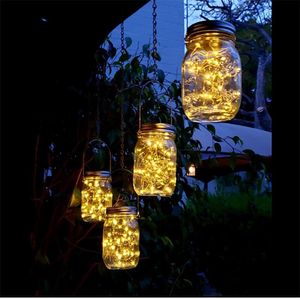 6 pièces solaire Mason Jar lumières 20 Led chaîne suspendue fée solaire lanterne lumière pour Patio extérieur jardin cour et pelouse décoration301A