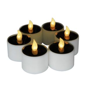 6 stks Solar Power Tealight Warm White Flicking Vlamloze kaarslichten voor bruiloft vakantie, raam, tuin, woondecoratie