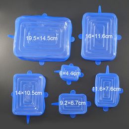 6PCS Square Silicone Stretch Lid Kitchen Tool Accessories Reusable Food Packaging Sealed Lid Keeps Fresh Elastic Bowl Lid HH593