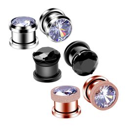 6pcs tunnels de bouchons d'oreille en acier inoxydable jauges CZ corps piercing extenseur d'oreille pour hommes et femmes