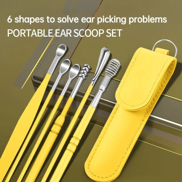 Cure-oreille en acier inoxydable, 6 pièces, cuillère, cure-oreille, Kit d'outils pour enlever le cérumen, cuillère d'oreille, soins pour bébés adultes, ensemble de soins des oreilles