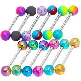 6pcs roestvrij staal glorieuze tongring bulk 14g tepel piercing bar lot glitter set barbell sieraden 240407