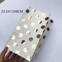 6pcs Stand Up Gold Polka Dot Gift Bags Large Party Paper Tas Craft Kraft Snack Food Gift Wedding Pak Candy Bags Gifts Bag