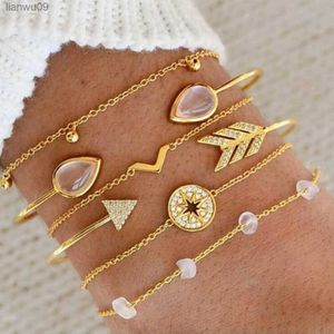 6 Stuks Pak Armband Persoonlijkheid Creatieve Eenvoudige Mode-sieraden Vol Diamanten Pijlpunt Grenen Steen Vshaped Armband L230704