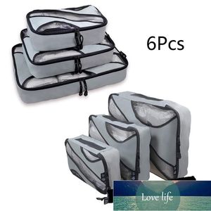 6 pièces valise voyage usage domestique fermeture à glissière maille résistante à l'eau gain de place sac de rangement pour vêtements carrés sacs d'emballage de bagages prix d'usine conception experte qualité