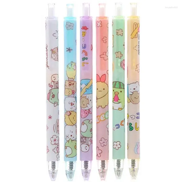 6 uds SUMIKKO GURASHI lindo patrón de animales 0,5mm bolígrafo de gel mecánico papelería bolígrafos para la escuela materiales de escritura para oficina regalo para niños