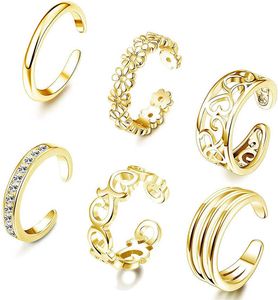 6 pièces été plage pied bijoux anneaux à bout ouvert pour les femmes réglable Midi doigt orteil bande anneau ensemble cadeaux blanc CZ X0715