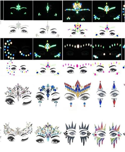 6 UNIDS Temporal Rhinestone Glitter Tatuaje Pegatinas Cara Joyas Gemas Festival Fiesta Maquillaje Cuerpo Joyas Flash Cara Cristal Stick2963516