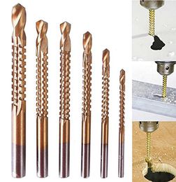 6pcs Titanium enduit HSS Bit de forage ENSIGNÉ ÉLECTRIQUE PLAST PLASTIQUE POUR POUR SHE DROODS DIRE DE BOIS BITS BOISSEMENT CARPENTE