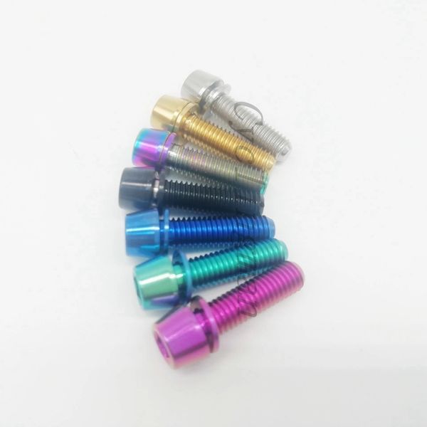 6pcs titanium ti m5x18mm allen hex bolt de tête conique avec vis de laveuse pour tige de vélo