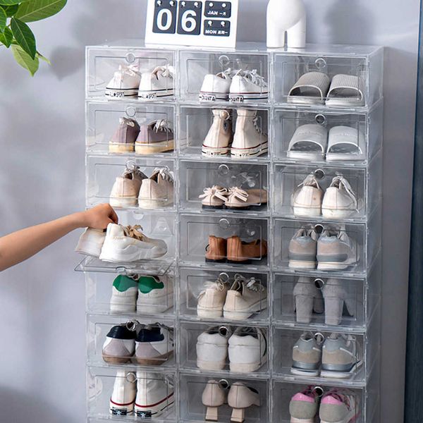 6 uds cajas de almacenamiento de zapatos transparentes contenedor de zapatos caja de almacenamiento a prueba de polvo gabinete a prueba de humedad Zapatero de pared X0803189j