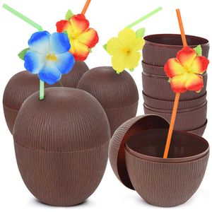 6 stks Tropische Pineapple Coconut Drinkbeker Juice Cups met Rietjes Hawaiiaanse Luau Verjaardag Zomer Strand Partij Feest Decoraties 211015