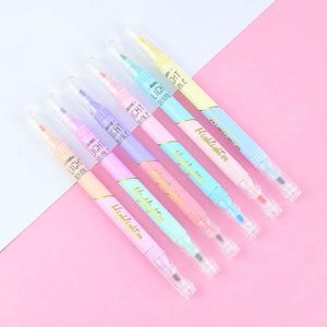 6pcs Highlighters utiles anti-fade en douceur Smootor Stationary Double Tip Dual Color Marker Styl