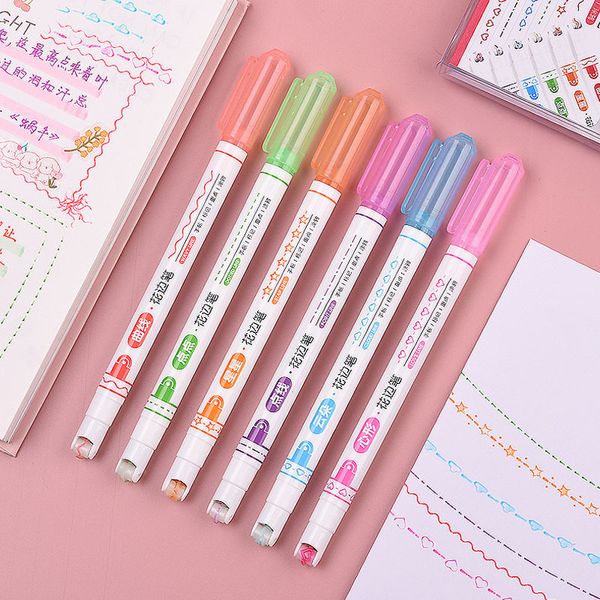 6PCS WAVE LINE MARCHEUR D'ART SET Set Multi Color Love Love Star Cloud Point Liner Highlighter pour Dessin Diary School A7157