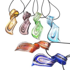 6 PCS En Gros Grand Mélange Couleur Style Chinois Spirale Colliers Tordu Feuille D'argent Murano Verre Pendentifs De Mode Bijoux Ethniques Clavicule Chandail Chaîne