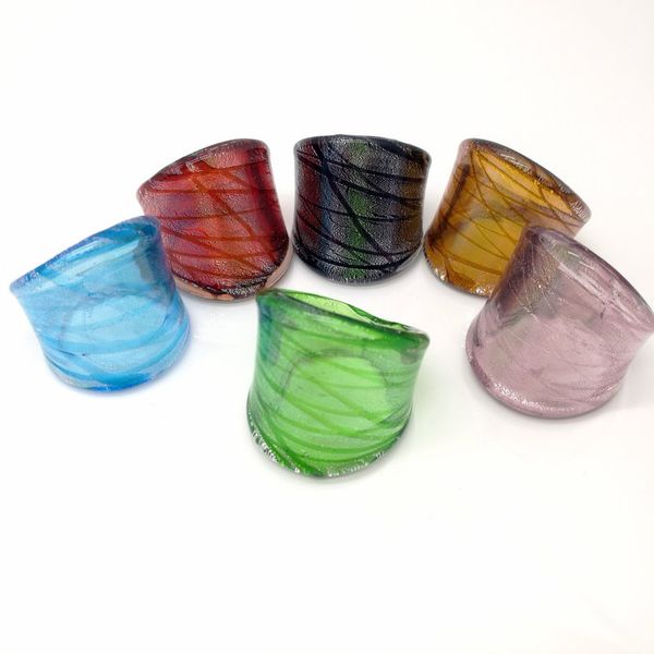 6 pièces en gros mélange couleur anneaux de bande verre au chalumeau Murano 17-19mm bague de bande modèle mixte aléatoire