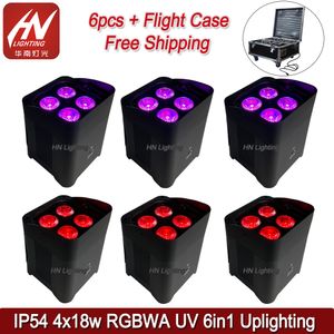 6pcs avec étui extérieur batterie par lumières 4x18W RGBWA UV étanche LED mur rondelle lumière sans fil Uplighter Wifi et télécommande mariage DJs Uplighting