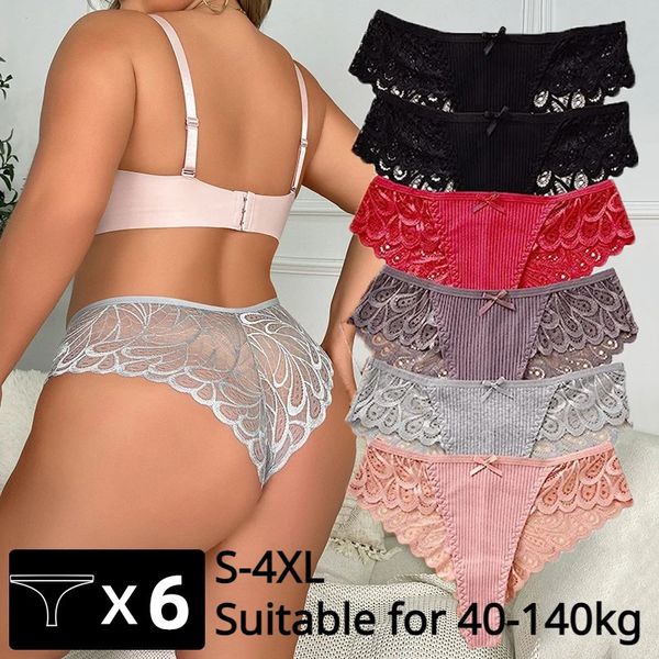 6pcs Femmes plus taille culotte sexy en dentelle string g-string women Underwear basse hauteur briefs féminins dames sous-pants sexy tangas 4xl 240401