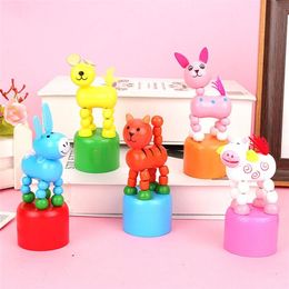 6pcs Wood Playthings Animal Figurine Toys Dancing Animal Finger Puppet Mixed Style 220531