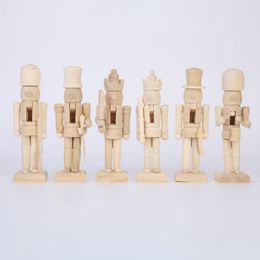 6pcs en bois casse-noisette poupée décoration bricolage peinture vierge jouet en bois poupée non peinte pour enfants bricolage soldat figurines ornements de table C0302P