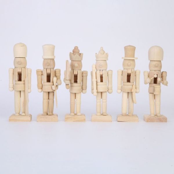 6 piezas de madera Cascanueces muñeca decoración DIY pintura en blanco juguete muñeca de madera sin pintar para niños DIY soldado estatuillas adornos de mesa C0237O