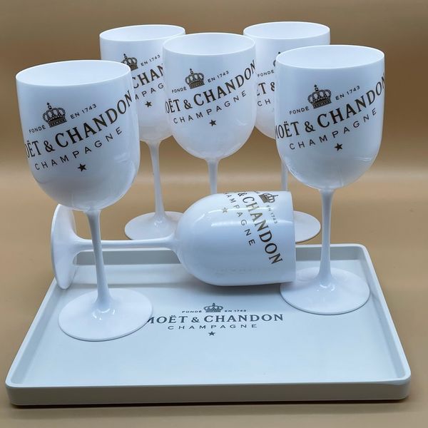 6pcs x un plateau de service Acrylique Incassable Champagnes Verres À Vin En Plastique Vin-Tasses Fête De Mariage Décoration Blanc Champagne Verre