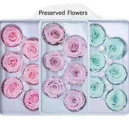 6pcsBox Flor de vida preservada 56 cm Cabeza de rosa Decoración de fiesta de boda Amante Día de la madre DIY Regalo hecho a mano Flores naturales 240325