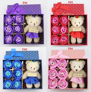 6pcsbox fleur de savon rose romantique avec petite poupée d'ours mignonne idéale pour les cadeaux de la Saint-Valentin pour un cadeau de mariage ou des cadeaux d'anniversaire5089673