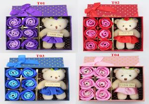 6pcsbox fleur de savon rose romantique avec petite poupée d'ours mignonne idéale pour les cadeaux de la Saint-Valentin pour un cadeau de mariage ou des cadeaux d'anniversaire7634529