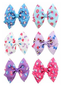 6pcsLot 4 inch Eenhoorn Taart Hart Donut Print Grosgrain Strik Met Clip Voor Kinderen Bloemen Strikken Meisjes Haaraccessoires 8653982002