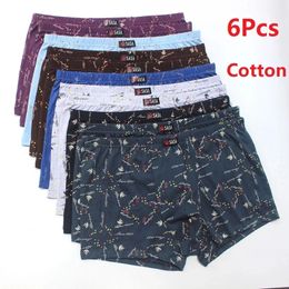 6PCSLOT MENS SOUS-WEAR BOXER Shorts Coton Plus taille lâche respirant Midwaist Print Sexy Middleated 240320