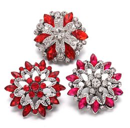 6PCSlot Nieuwe Snap Jewelry armbanden Red Rhinestone 18mm Flower Snap -knoppen passen armbanden voor vrouwen verwisselbare sieraden3451072