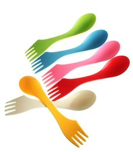 Juego de 6 unidades de cuchara 3 en 1, tenedor, cuchillo para acampar al aire libre, utensilios para senderismo, vajilla de viaje combinada de plástico Spork 2460718