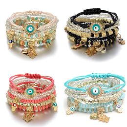 6pcSset Bohemian Bracelet Ensemble pour les femmes Fatima Hand Heart Charm de corde Perbe Chaîne Brangle Bijoux Femme Gift 240418