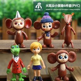 6pcsset Cheburashka Monkey Figura de acción Rusia Muñecas Juguete PVC Modelo Estatuilla Kawaii Lindo Regalo para niños 231220