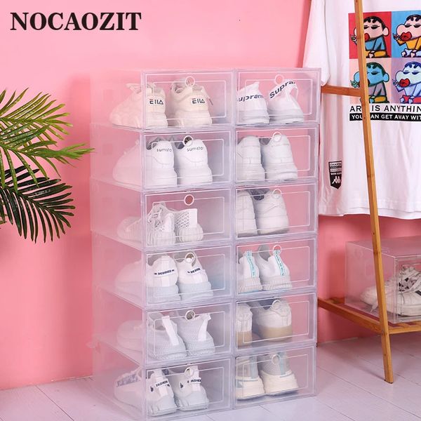 6pcsSet Fold Plastic Shoes Case Épaissie Transparent Tiroir Case Boîtes à chaussures en plastique Boîte empilable Organisateur de chaussures Shoebox 240222