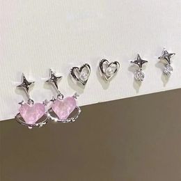 6pcsset Pendientes del corazón del corazón Personalidad Fashion Korean Y2K Pinistal de cristal Percado de estrellas para orejas 240511