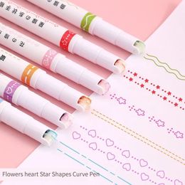 6pcsset Kawaii Flowers Línea en forma de corredor de bolígrafos Roller Roller Curve Marker para escribir papelería de dibujo de diario 240511