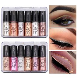 6pcsset Vloeibare eyeliner Gemakkelijk te dragen Waterdicht Langdurig Zilver Rose Goud Kleuren Wit Goud Glitter Schoonheid Oogschaduw Make-up3325135