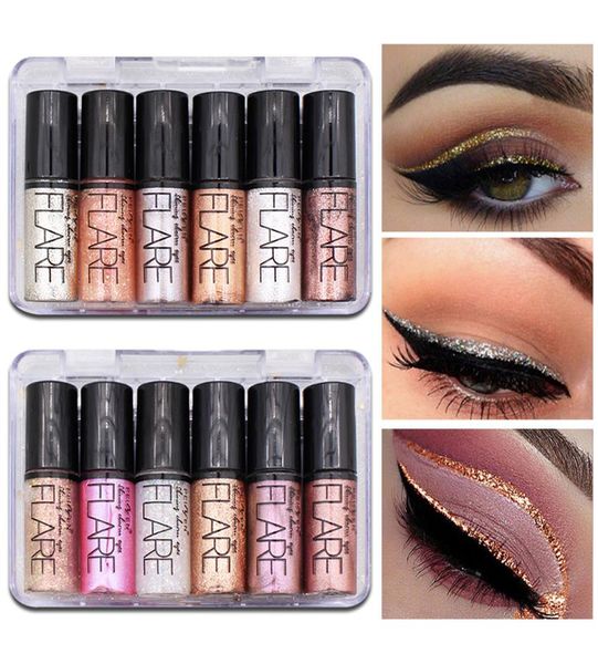 6 piezas set delineador de ojos líquido fácil de usar impermeable de larga duración colores plata oro rosa oro blanco brillo belleza sombra de ojos maquillaje 1004755