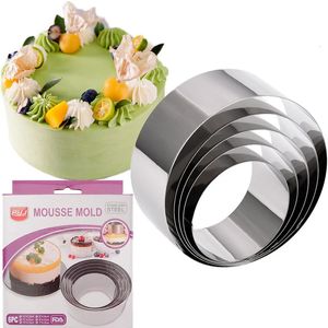 6 Stuks Set Rvs Mousse Cake Ring Mold 3D Bakken Dessert Cookie Gebak Cutter Cirkel Ronde Mold Bakvormen Accessorie 240325