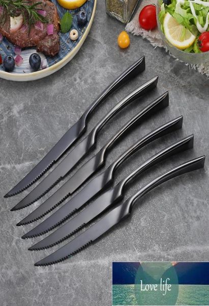 6pcsset steak en acier inoxydable couteau noir rose rose argent pointu couteaux couteaux de table de restauration couverts couverts